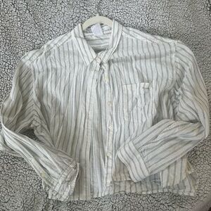 GAP White and Light Gray Striped Button-Down Shirt